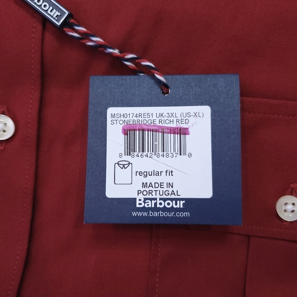 Barbour Mens Regular Fit Button Down Shirt Size XL NEW Stonebridge Rich Red - Picture 4 of 9